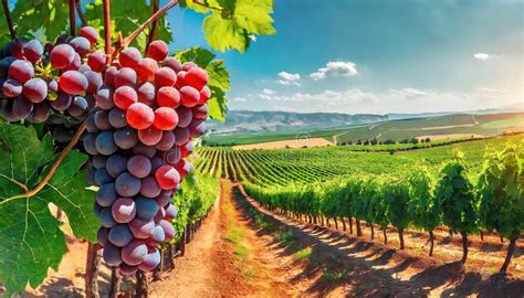 vineyard landscape  ripe grape clusters sunlit vineyard showcasing
