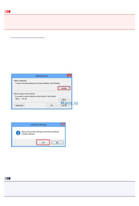 Canon Pixma Mg Initializing The Network Settings Of The