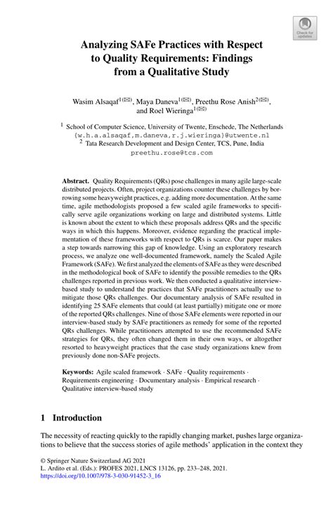 (PDF) Analyzing SAFe Practices with Respect to Quality Requirements ...
