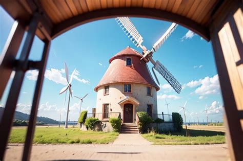 Premium Photo | A house with a windmill on the front