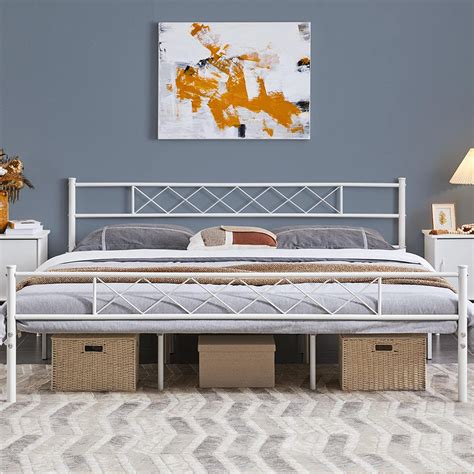 Topeakmart King Size Metal Bed Platform With Headboard And