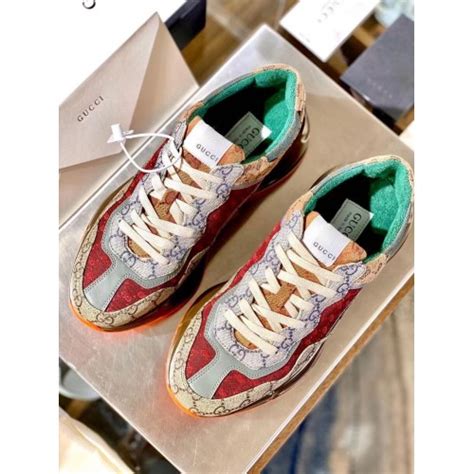 Replica Gucci Men S Brick Red Gg Rhyton Sneakers