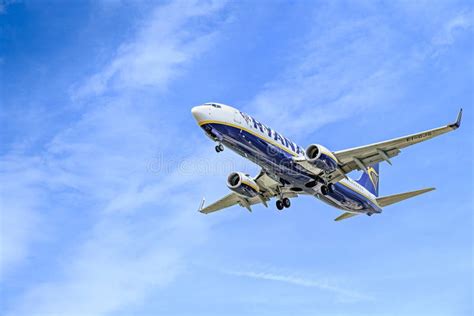 Ryanair Boeing 737 Airplane Landing At El Prat Airport Barcelona