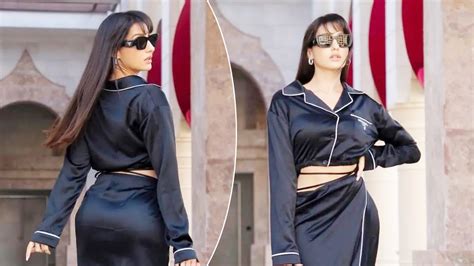 Nora Fatehi Walks Right Into Our Hearts With Stunning Black Satin Co Ord Set See HOT Pics