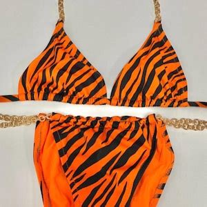 Tiger Print Gold Chains Bikini Etsy