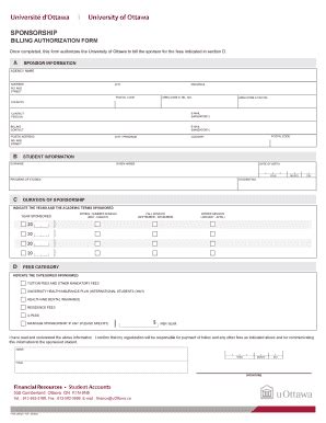 Fillable Online Sponsorship Billing Authorization Form Fina