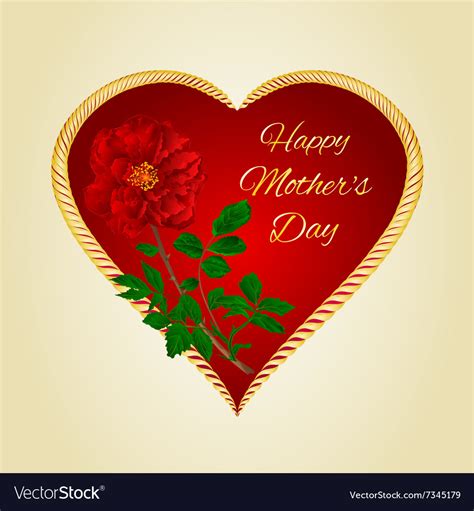 Happy mothers day heart with red rose Royalty Free Vector