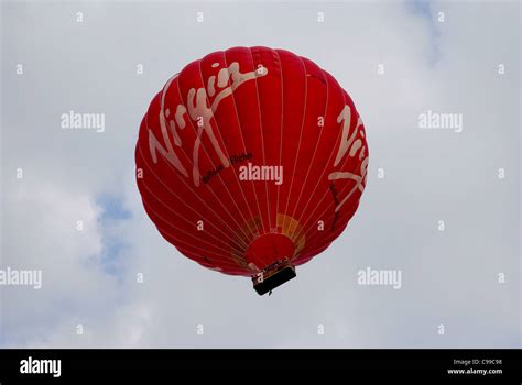 Virgin Hot Air Balloon Over Pontefract In West Yorkshire Stock Photo