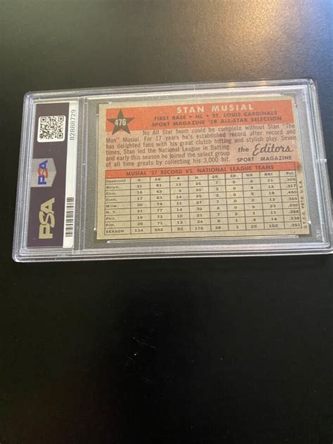 Topps Stan Musial All Star Baseball Card Graded Psa Ex Mt