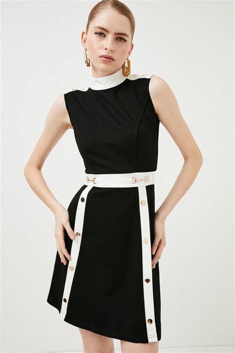 Snaffle Trim Colour Block Ponte Jersey Dress Black Clothes For