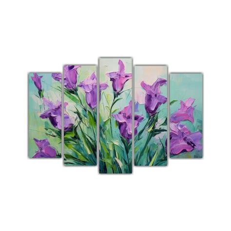 Cuadro Flores Verdes Y Moradas En Lienzo Decocuadros