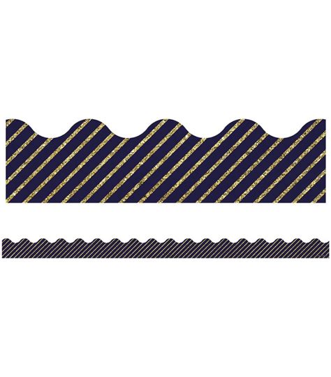 Gold Glitter And Navy Stripe Scalloped Bulletin Board Borders