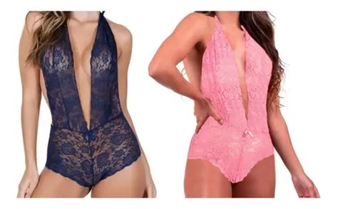 2 Body Feminino Em Renda Sensual Costa Nua Lingerie Az Rsc MercadoLivre