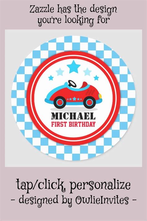 Blue Race Car Birthday Baby Shower Party Classic Round Sticker Zazzle