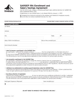 Fillable Online SARSEP IRA Enrollment And Salary Savings Agreement PDF