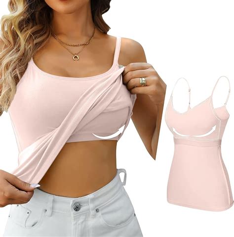 Zyxtim Spaghetti Strap Tank Top With Built In Bra Cotton Shelf Bra