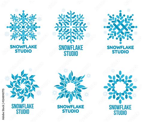 Set of blue and white snowflake vector logo templates isolated on white ...