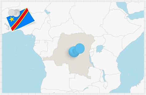 Map of DR Congo with a pinned blue pin. Pinned flag of DR Congo ...