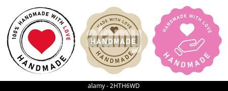 Round Handmade With Love Sticker Or Label Isolated On White Vector