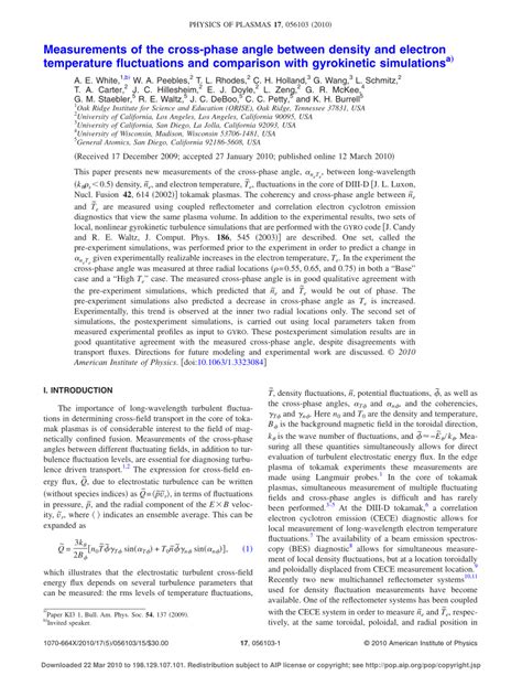 Pdf Measurements Of The Cross Phase Angle Between Density And