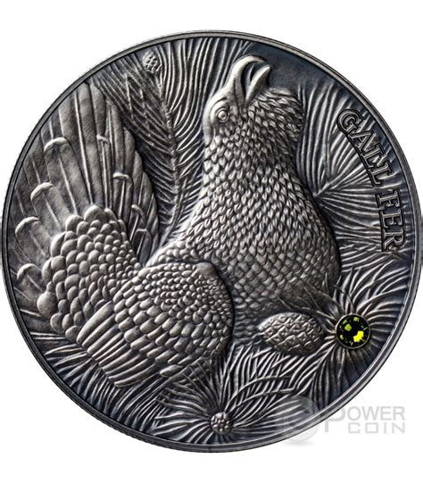 Wood Grouse Atlas Wildlife Series Europe Swarovski Crystal Silver Coin