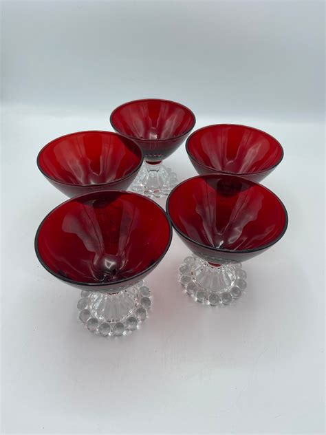 Anchor Hocking Boopie Red 3 1 2 6 Oz Sherbet Glasses Set Of 5 Etsy