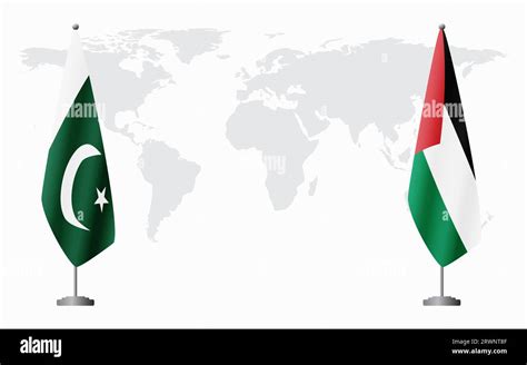 Pakistan And Palestine Flags For Official Meeting Against Background Of