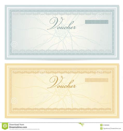 Two Vouchers With The Word Voucher Written In Gold And Blue On Them