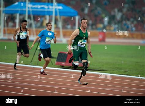 South African Paralympic Sprinter Oscar Pistorius Participates In The