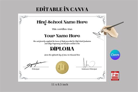 Printable High School Diploma Template Editable Homeschool High School