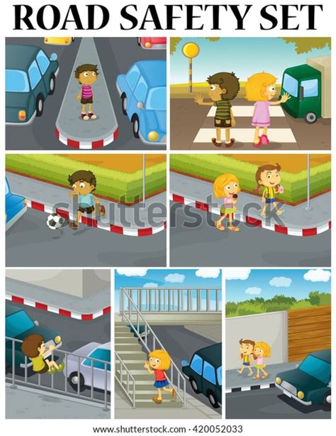 Scenes Children Road Safety Illustration Stock Vector (Royalty Free) 420052033 | Shutterstock