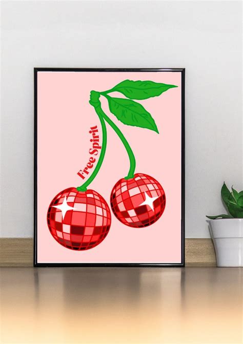 Free Spirit Print Wall Art Retro Print Cherries Disco Ball Digital