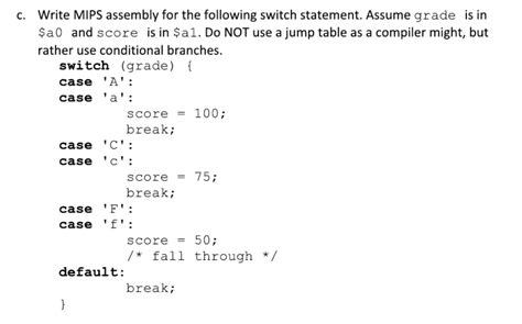 Solved Write Mips Assembly For The Following Switch Chegg