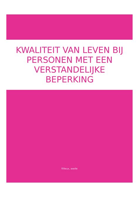 Kwaliteit Van Leven Bij Personen Met Een Verstandelijke Beperking