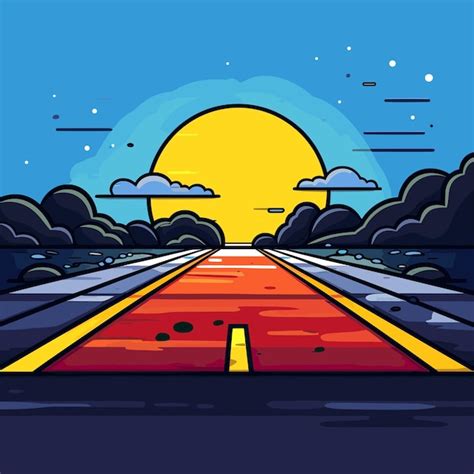 Premium Vector A Road With A Yellow Sunset In The Background