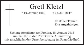 Traueranzeigen Von Gretl Kletzl Trauer Merkur De