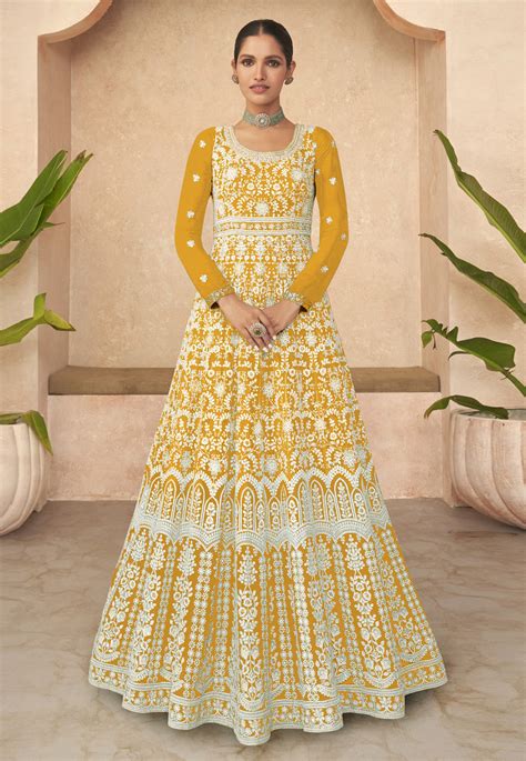 Mustard Faux Georgette Long Anarkali Suit 274163