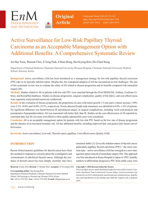 Pdf Active Surveillance For Low Risk Papillary Thyroid Carcinoma As