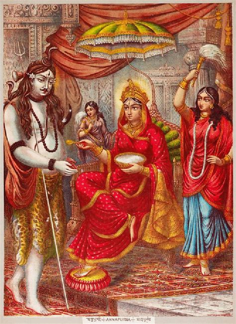 The Goddess Annapurna Giving Alms To Shiva Chromolithograph 1871 1930 Maker Calcutta Art