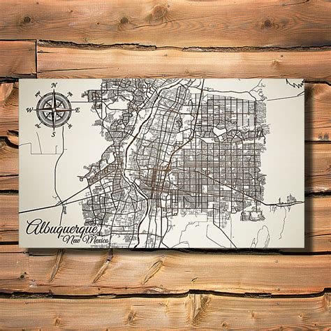 Albuquerque New Mexico Wooden Street Map Burnt Laser Cut Wall Map