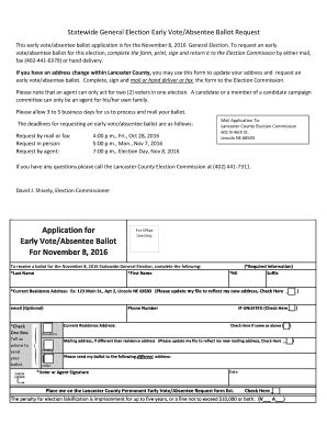 Fillable Online Lancaster Ne Early Absentee Ballot Fax Email Print