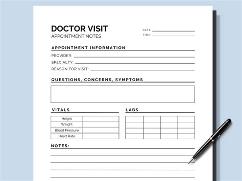 Printable Doctor Visit Log Doctor Appointment Tracker Health Etsy