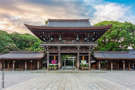main gate  meiji shinto shrine  shibuya tokyo japan stock photo