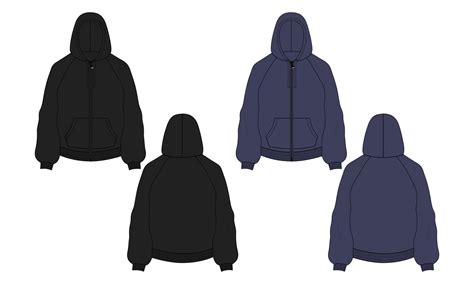 Long Sleeve Hoodie With Zipper And Pocket Technical Fashion Flat Sketch