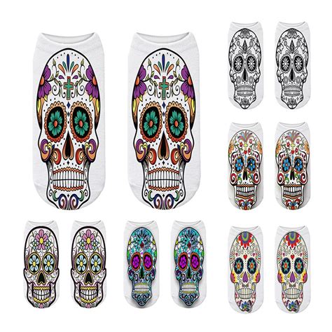 Calcetines Tobilleros Con Estampado 3D De Calavera Para Hombre Y Mujer