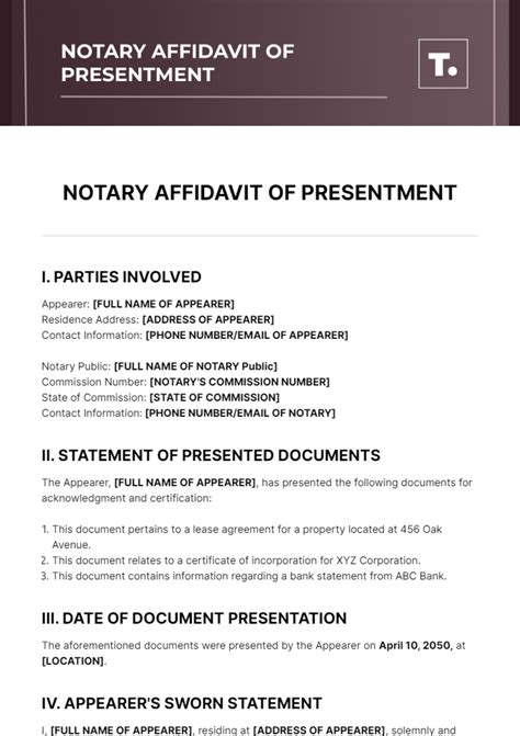 Free Notary Affidavit Of Presentment Template To Edit Online