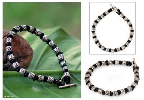 Mens Silver And Leather Beaded Bracelet Thai Knot Novica