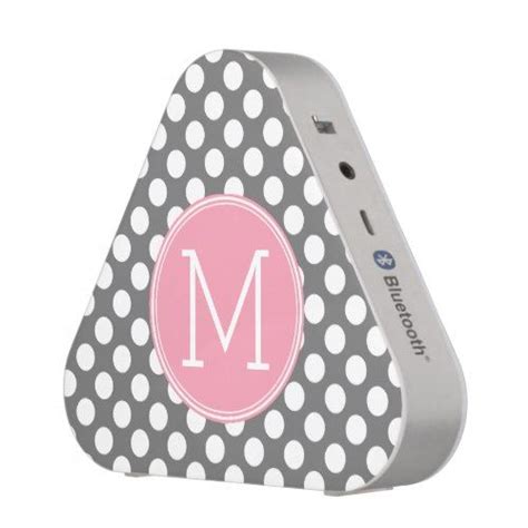 Pastel Pink Gray Polka Dots With Custom Monogram Bluetooth Speaker