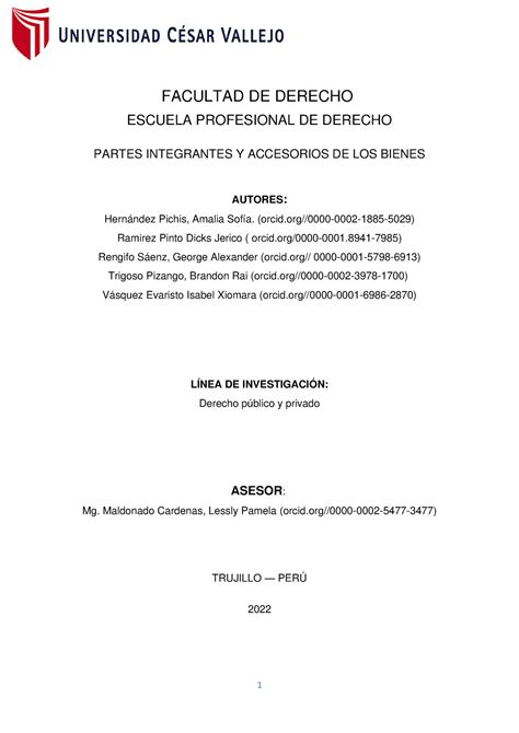 Ensayo De Derecho Reales Facultad De Derecho Escuela Profesional De Derecho Partes Integrantes