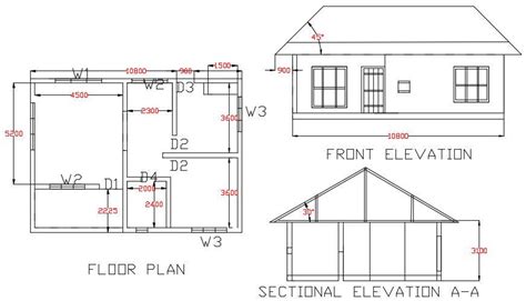 Single Storey House Plan With Section And Elevation Drawing DWG File ...